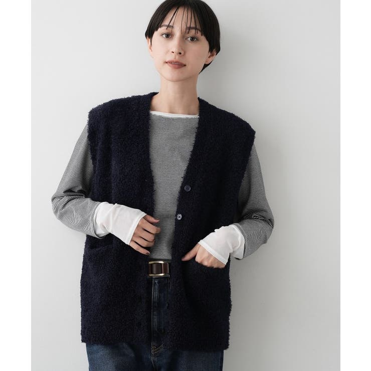 ネイビー(094) | 【洗える】Vネックシャギーベスト | Dessin