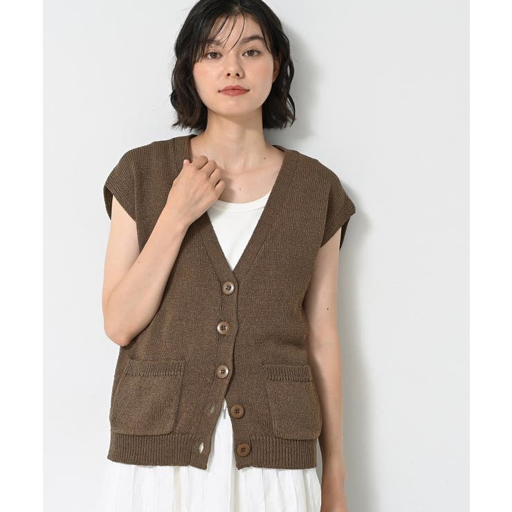 ブラウン(044) | 【洗える】フレンチスリーブニットベスト | Dessin