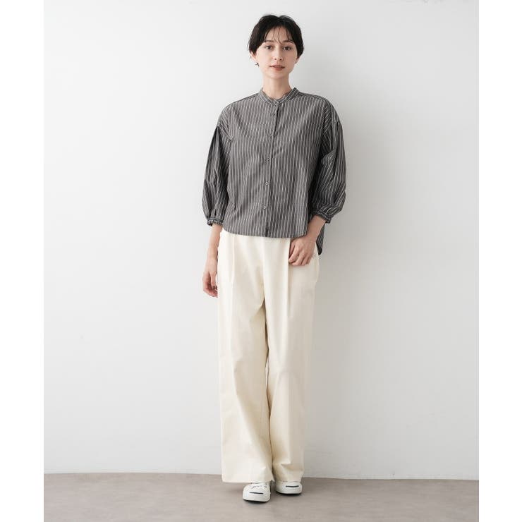 【洗える】ストライプギャザー袖ブラウス | Dessin | 詳細画像7 