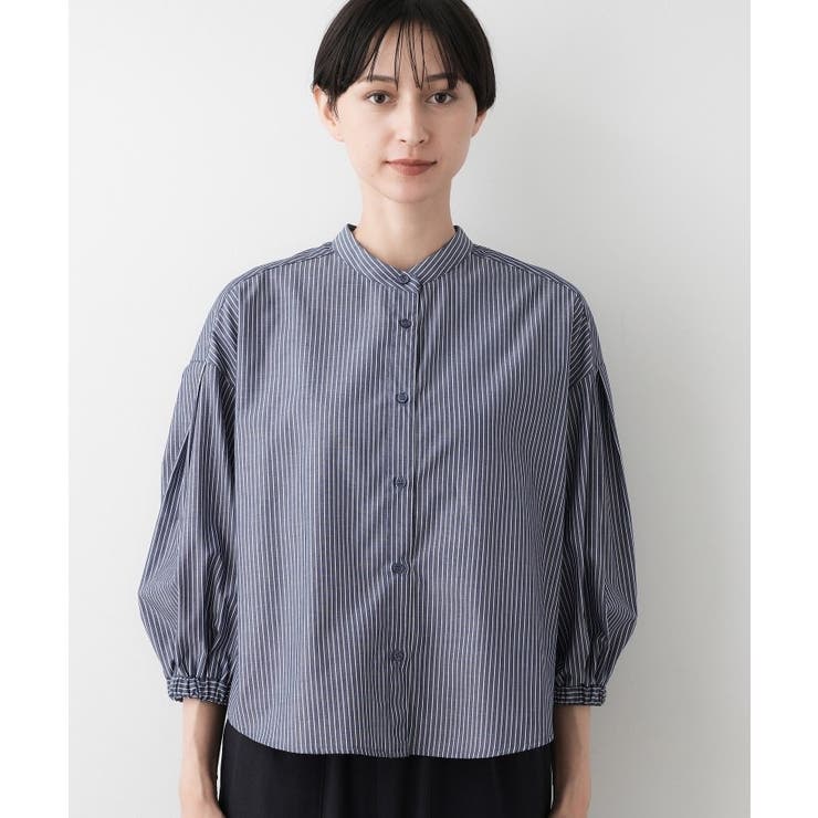 【洗える】ストライプギャザー袖ブラウス | Dessin | 詳細画像18 