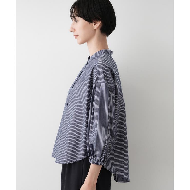 【洗える】ストライプギャザー袖ブラウス | Dessin | 詳細画像19 