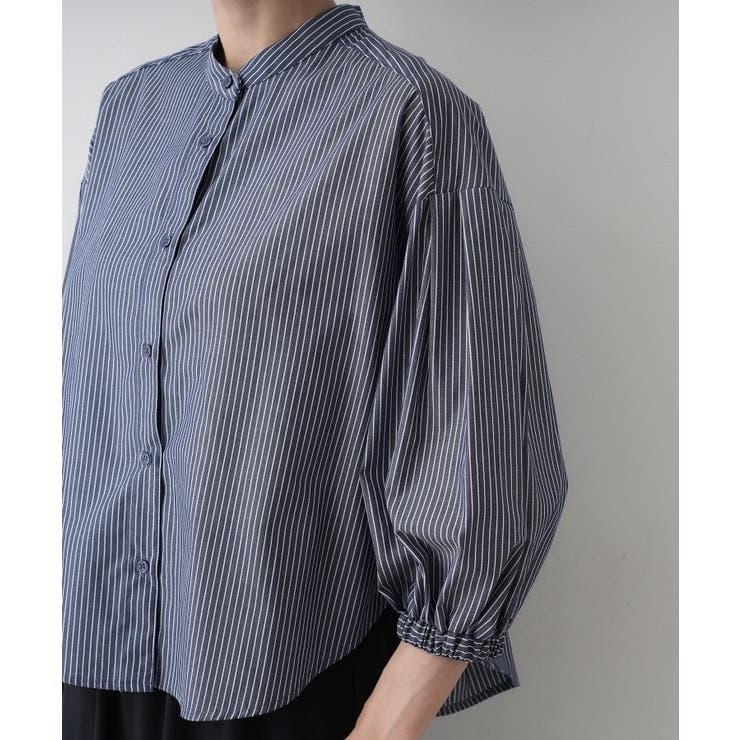 【洗える】ストライプギャザー袖ブラウス | Dessin | 詳細画像22 