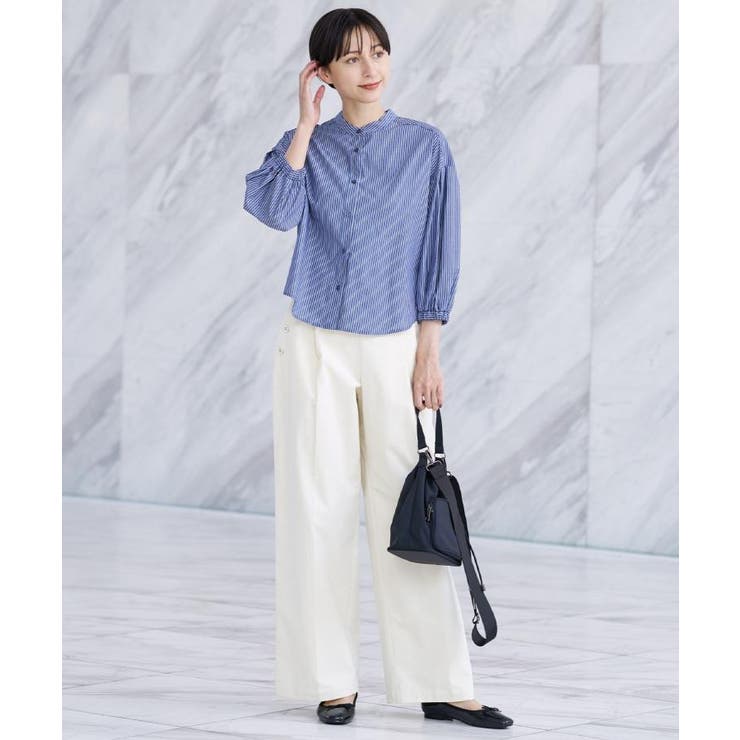 【洗える】ストライプギャザー袖ブラウス | Dessin | 詳細画像16 