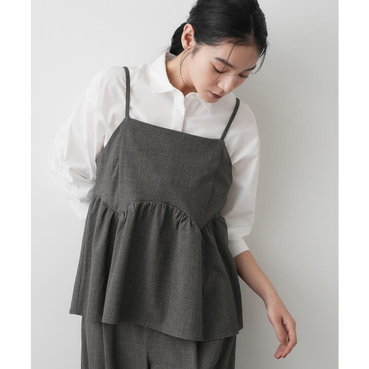 チャコールグレー(014) | 【セットアップ可・洗える】ギャザーレイヤードキャミソール | Dessin