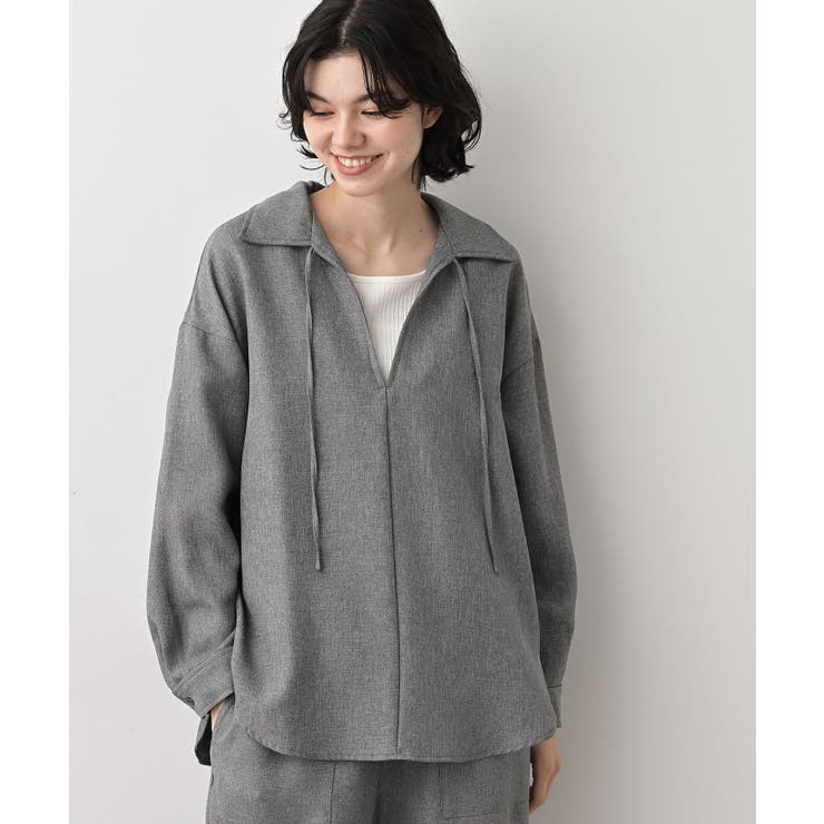 チャコールグレー(014) | 【セットアップ可/洗える】ツイードライクスキッパーシャツ | Dessin