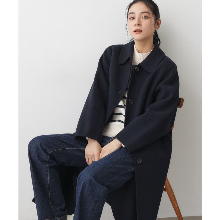 ネイビー(094) | 【洗える】ウール混リバーメルトンロングコート | Dessin