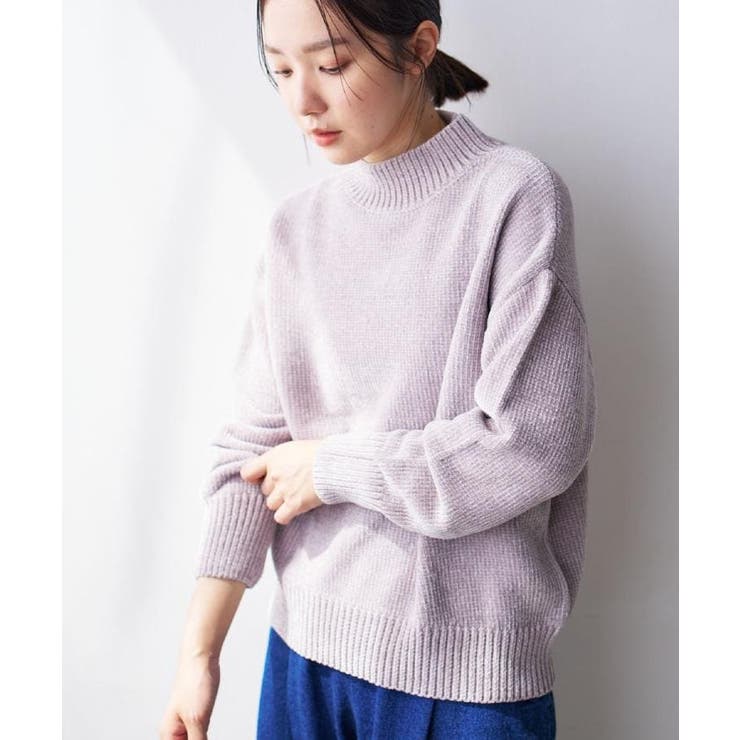 【洗える】ハイネックベロアモールニット | Dessin | 詳細画像1 