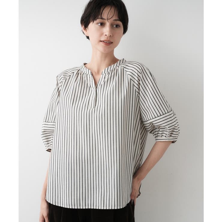 【洗える/五分袖】ランタンスリーブスキッパーネックブラウス | Dessin | 詳細画像5 