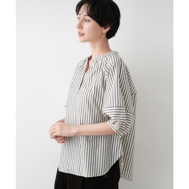 【洗える/五分袖】ランタンスリーブスキッパーネックブラウス | Dessin | 詳細画像6 