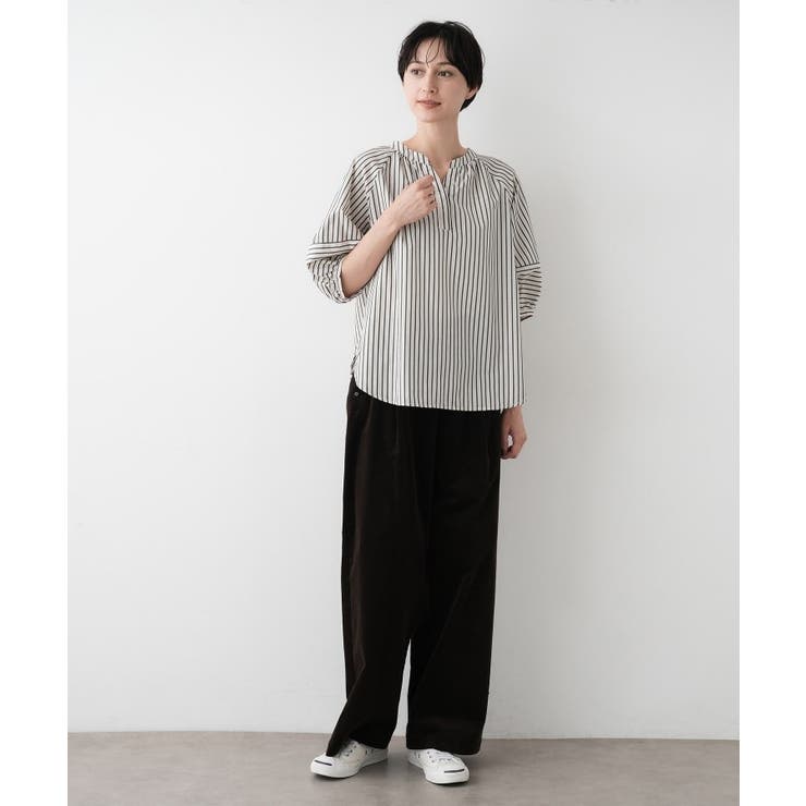 【洗える/五分袖】ランタンスリーブスキッパーネックブラウス | Dessin | 詳細画像7 