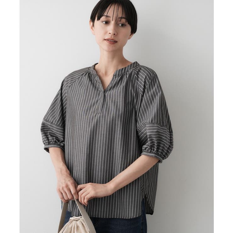 【洗える/五分袖】ランタンスリーブスキッパーネックブラウス | Dessin | 詳細画像14 