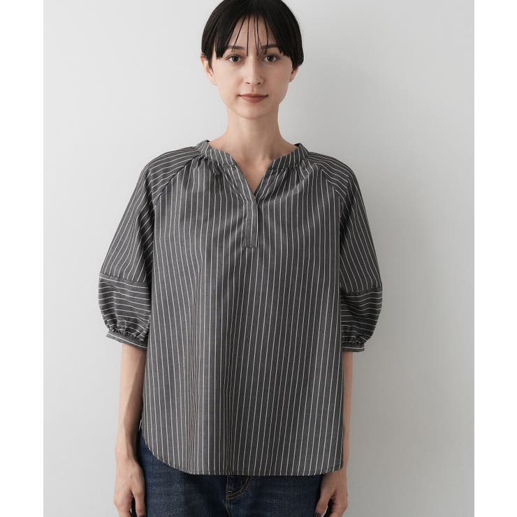 【洗える/五分袖】ランタンスリーブスキッパーネックブラウス | Dessin | 詳細画像17 