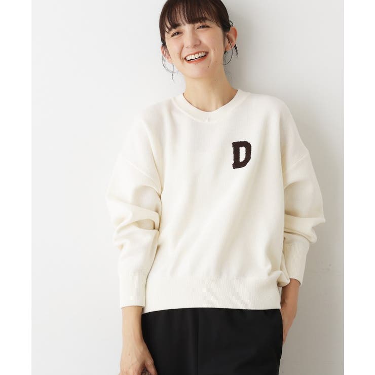 オフホワイト(003) | 【洗える】Dサガラ刺繍ワッペン付きニット | Dessin