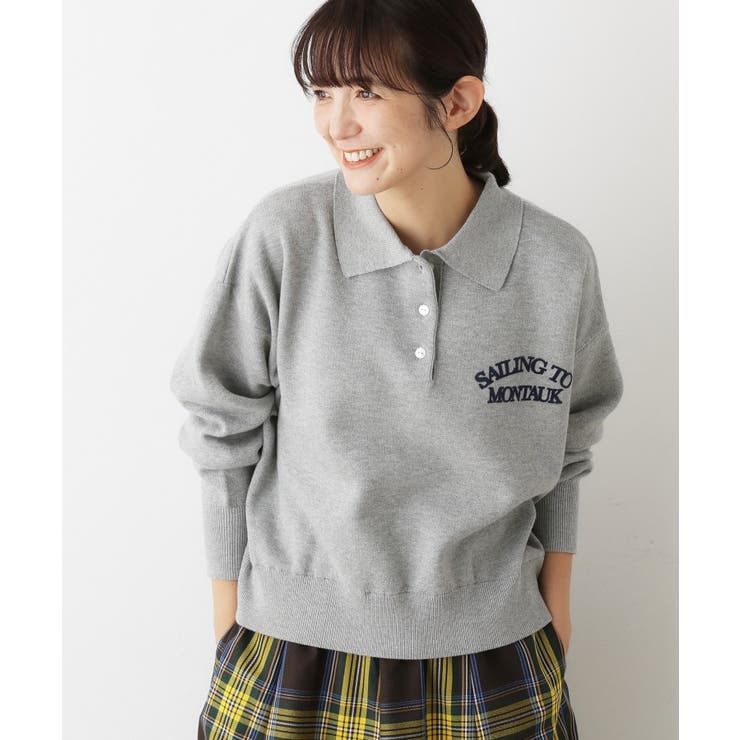 【洗える】フロッキーロゴ入り襟付きニット | Dessin | 詳細画像1 