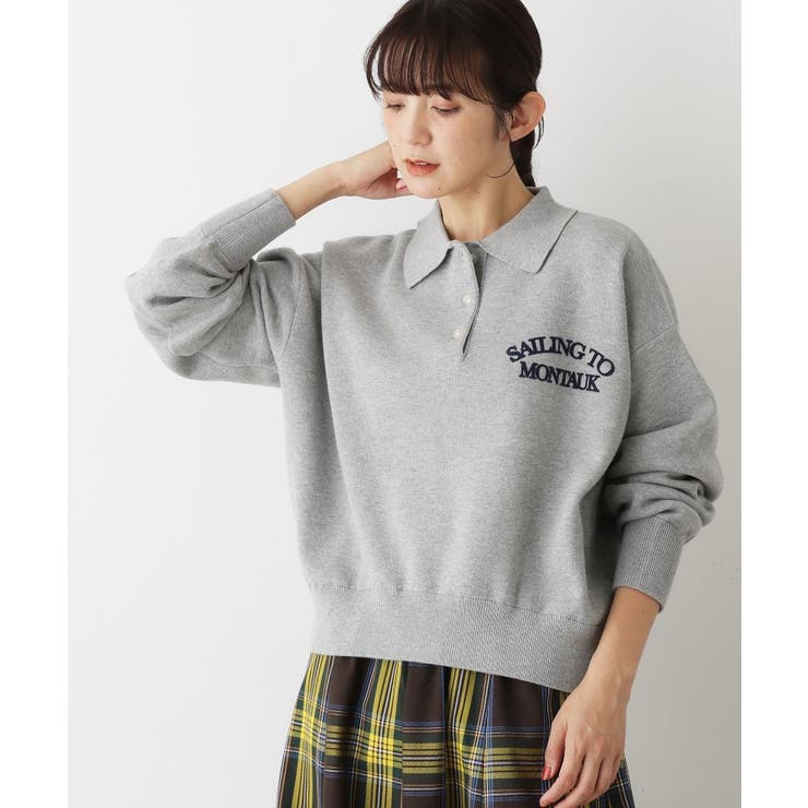 【洗える】フロッキーロゴ入り襟付きニット | Dessin | 詳細画像2 