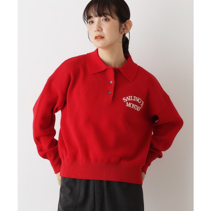 【洗える】フロッキーロゴ入り襟付きニット | Dessin | 詳細画像5 