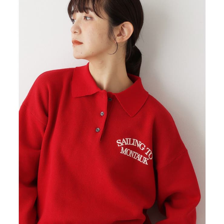 レッド(063) | 【洗える】フロッキーロゴ入り襟付きニット | Dessin