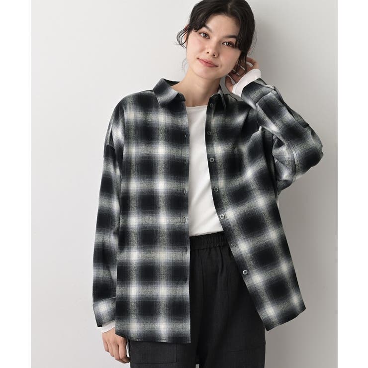 ブラック(219) | 【洗える】起毛オンブレーチェック柄シャツ | Dessin