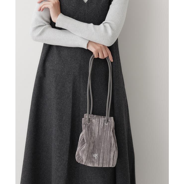 グレー(012) | ベロア巾着バッグ | Dessin