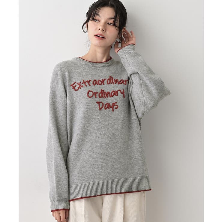 【洗える】ペイント風刺繍入り配色ラインニット | Dessin | 詳細画像5 