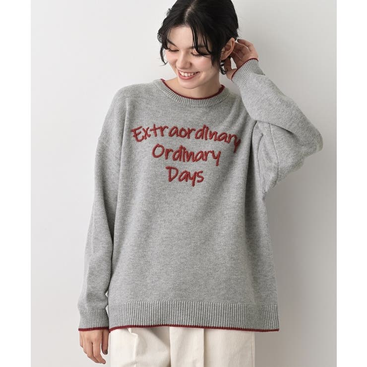 【洗える】ペイント風刺繍入り配色ラインニット | Dessin | 詳細画像6 