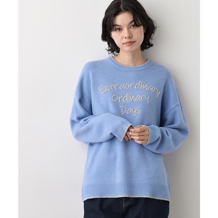 【洗える】ペイント風刺繍入り配色ラインニット | Dessin | 詳細画像9 