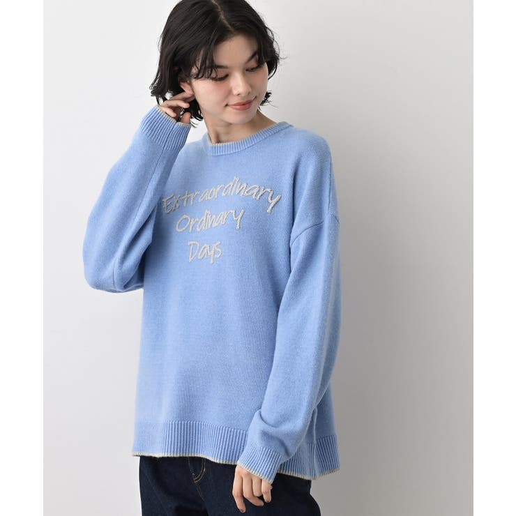 【洗える】ペイント風刺繍入り配色ラインニット | Dessin | 詳細画像10 