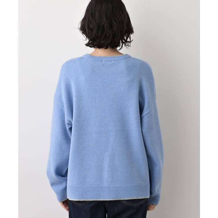 【洗える】ペイント風刺繍入り配色ラインニット | Dessin | 詳細画像15 