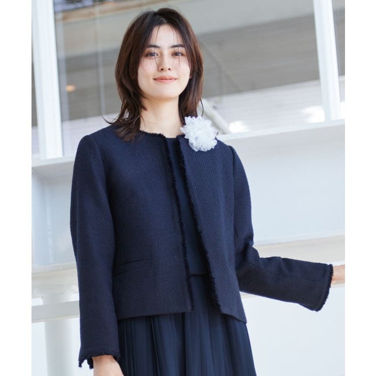 ネイビー(094) | 【入卒/セレモニー】ツイードクルーネックジャケット | Dessin