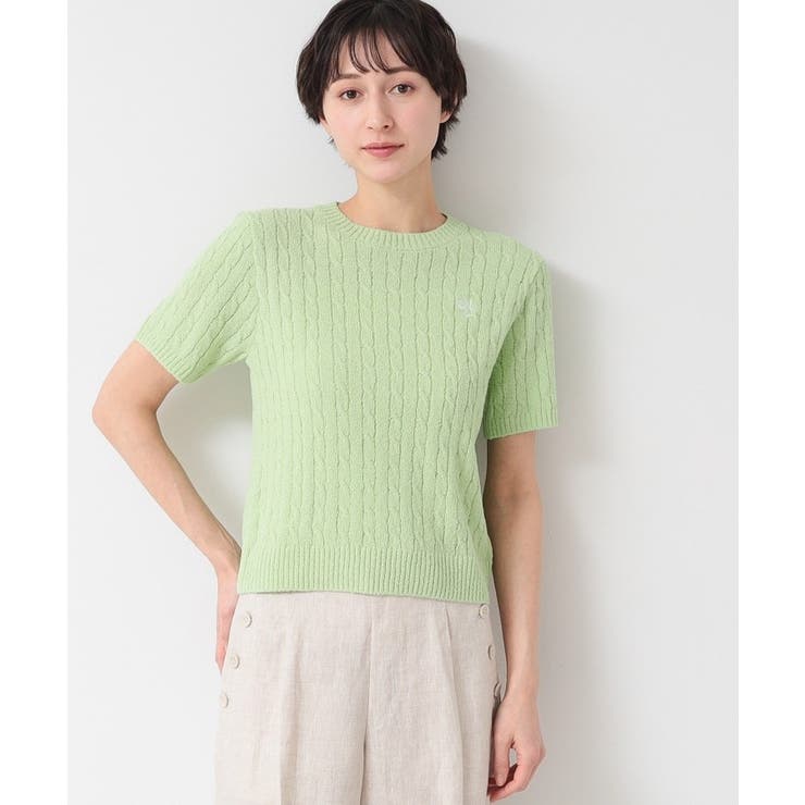 ライトグリーン(020) | 【洗える】ケーブルクルーネックニット | Dessin