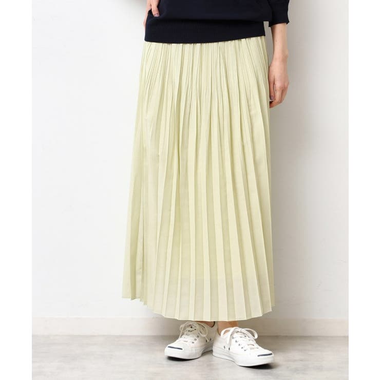 ライトイエロー(030) | 【ウエストゴム・洗える】シアーランダムプリーツスカート | Dessin