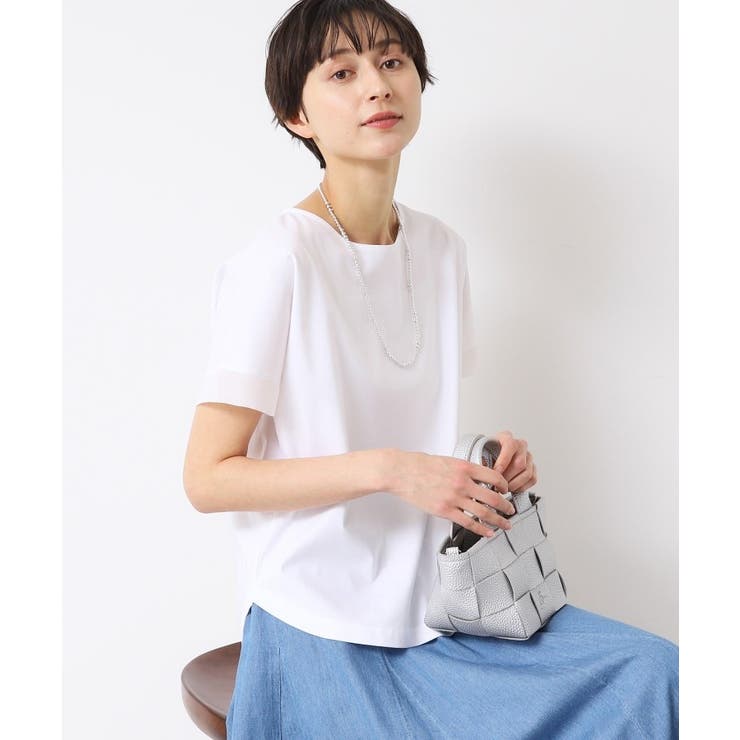 ホワイト(002) | 【接触冷感・洗える】美光沢カットソーゆったりシルエット | Dessin