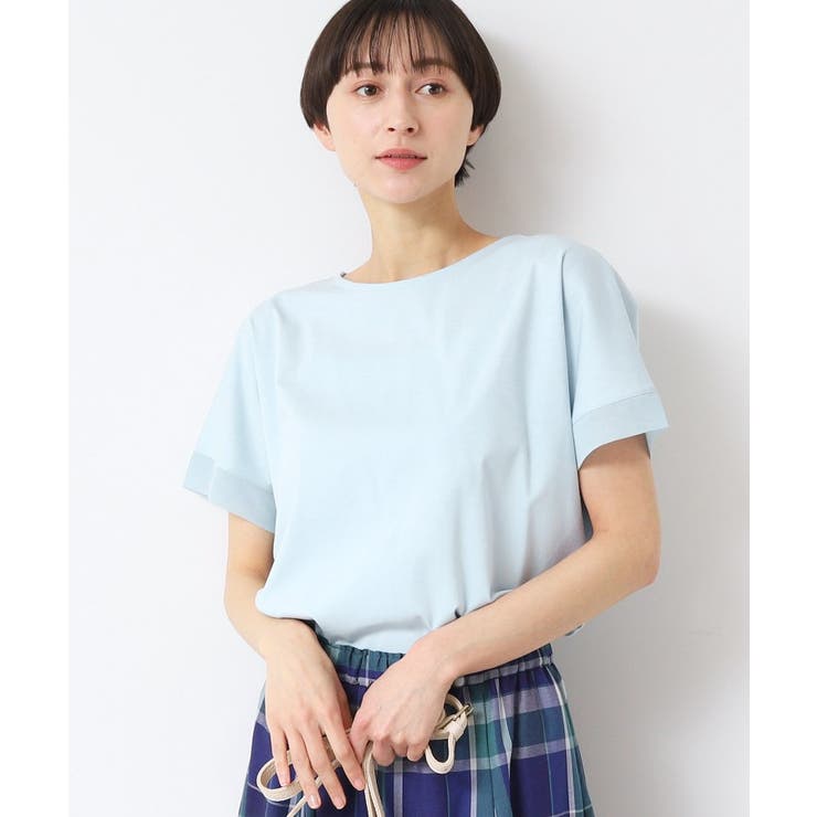 サックスブルー(090) | 【接触冷感・洗える】美光沢カットソーゆったりシルエット | Dessin