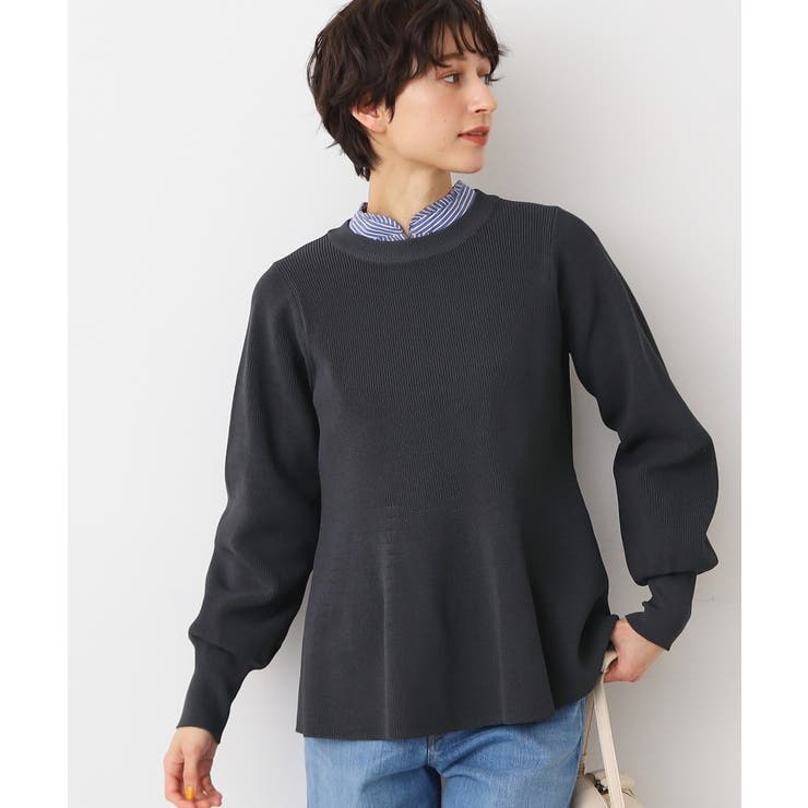 チャコールグレー(014) | 【洗える】ペプラムニット | Dessin