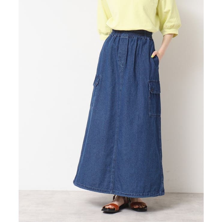 ブルー(092) | 【ウエストゴム・洗える】ドロストデニムスカート（S～L） | Dessin