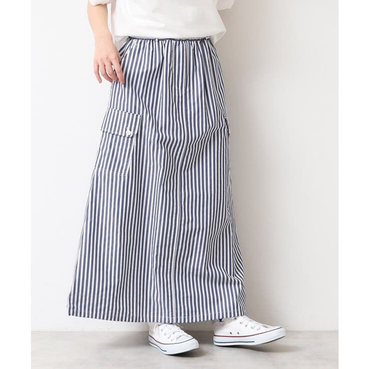 【洗える・ウエストゴム】スピンドル付ストライプスカート（S～L） | Dessin | 詳細画像1 