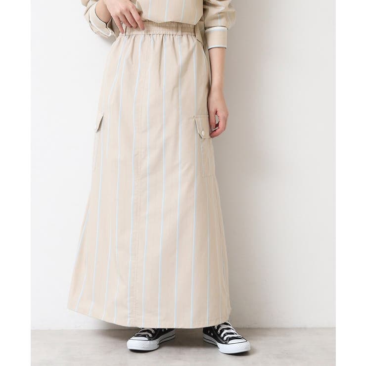 グレージュ(350) | 【洗える・ウエストゴム】スピンドル付ストライプスカート（S～L） | Dessin