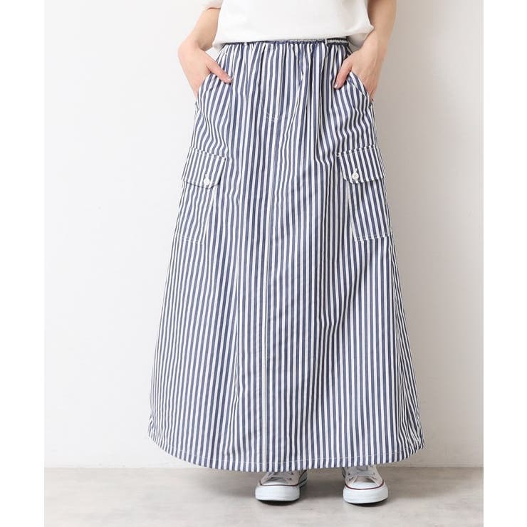 ブルー(393) | 【洗える・ウエストゴム】スピンドル付ストライプスカート（S～L） | Dessin
