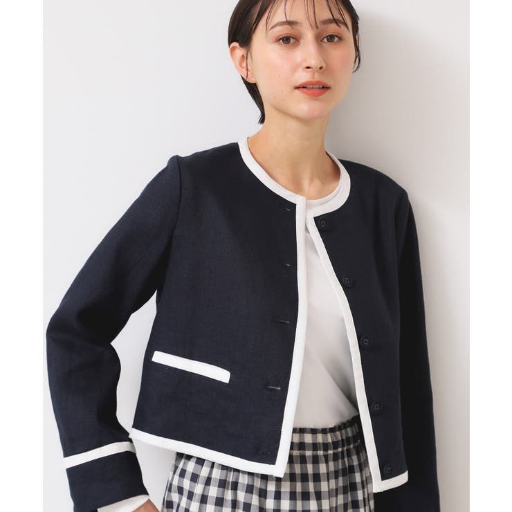 【セットアップ可能・洗える】配色クルーネック麻ジャケット | Dessin | 詳細画像2 