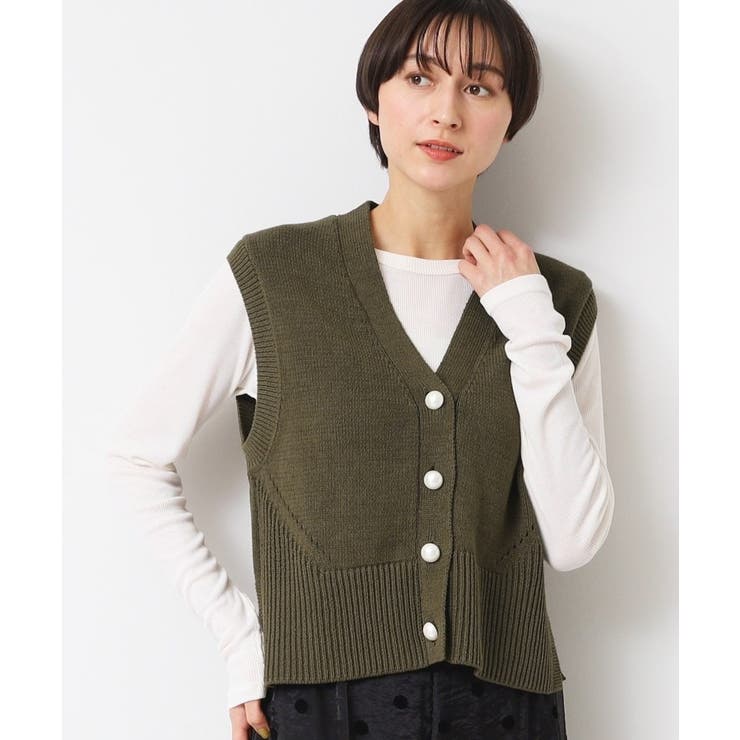 【洗える】パール調ボタン付きニットジレ | Dessin | 詳細画像2 