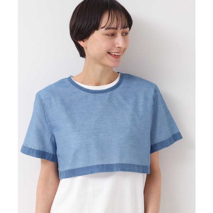 ブルー(091) | 【洗える】シアーデニムショート丈ブラウス | Dessin