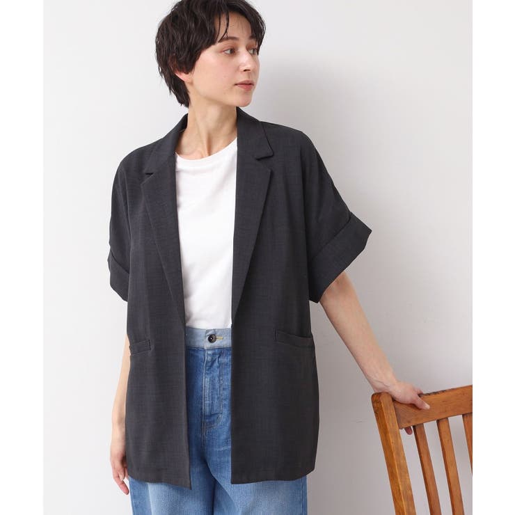 チャコールグレー(014) | 【洗える】半袖テーラードジャケット | Dessin