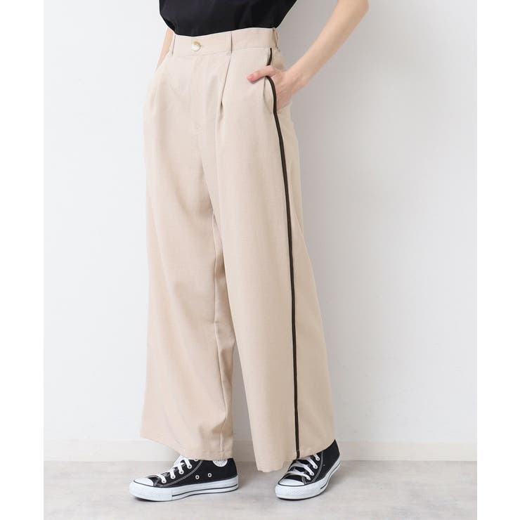 グレージュ(050) | 【セットアップ可能・洗える】タック入りワイドパンツ（S～L） | Dessin