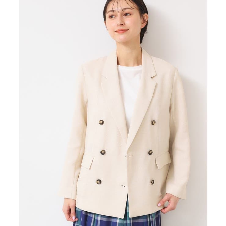 ライトベージュ(051) | 【洗える】リネンライクダブルジャケット（S～L） | Dessin