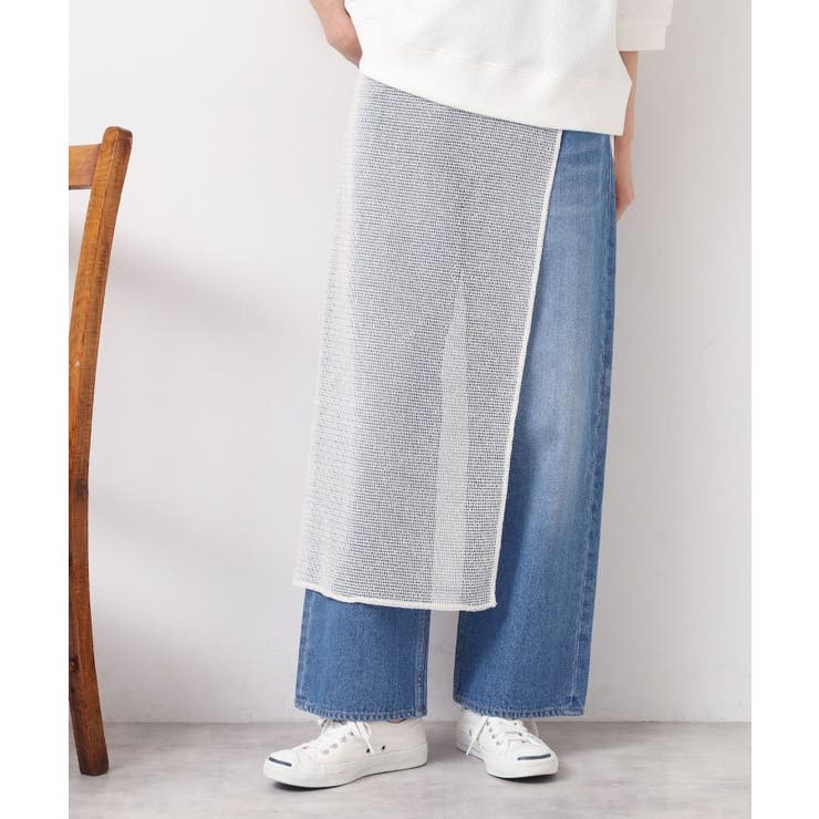 ホワイト(002) | 【洗える】ラメ入りメッシュ巻きスカート | Dessin