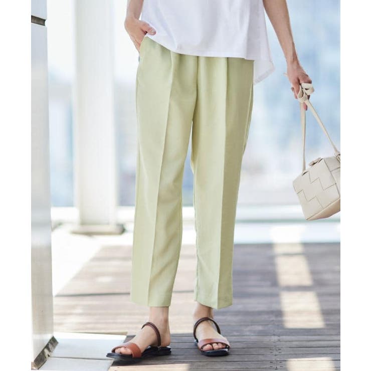 ライトイエロー(030) | 【ウエストゴム・洗える】センターライン入りテーパードパンツ（XS～L） | Dessin