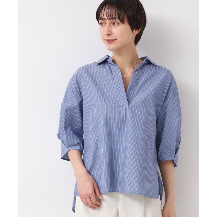 ブルー(392) | 【洗える・4サイズ展開】スキッパーシャツブラウス（XS～L） | Dessin