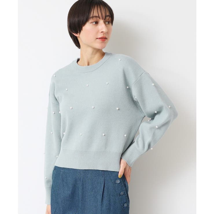 【洗える】パール調付きクロップド丈ニット（S～L） | Dessin | 詳細画像5 