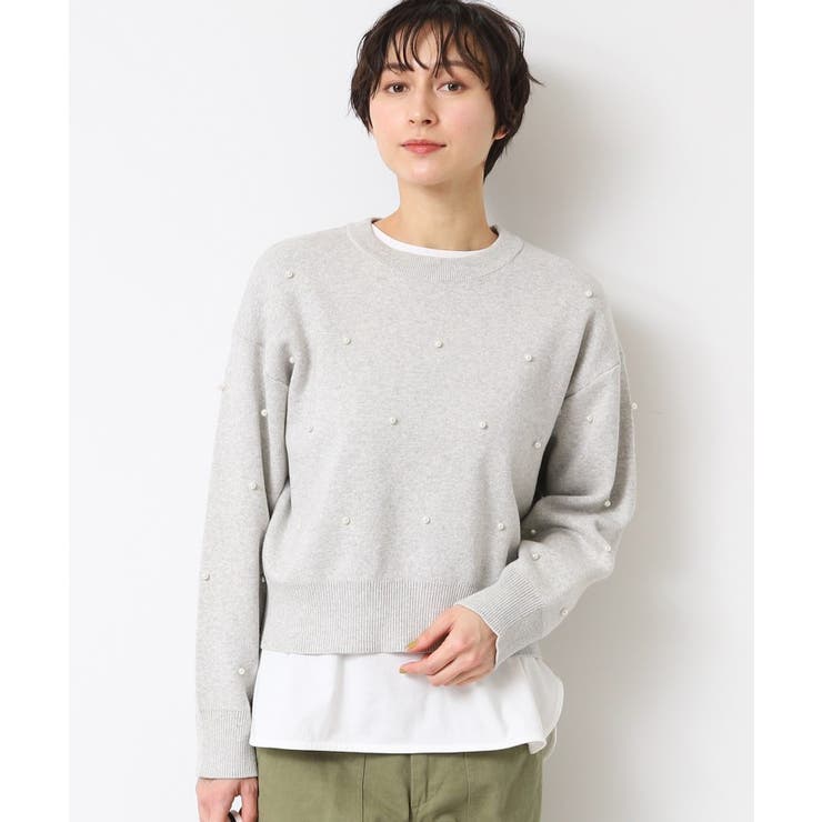 【洗える】パール調付きクロップド丈ニット（S～L） | Dessin | 詳細画像9 