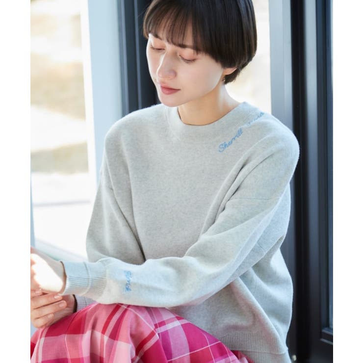 ブルー(091) | 【春SALE・洗える】ロゴ刺繍ジャカードニット（XS～L） | Dessin